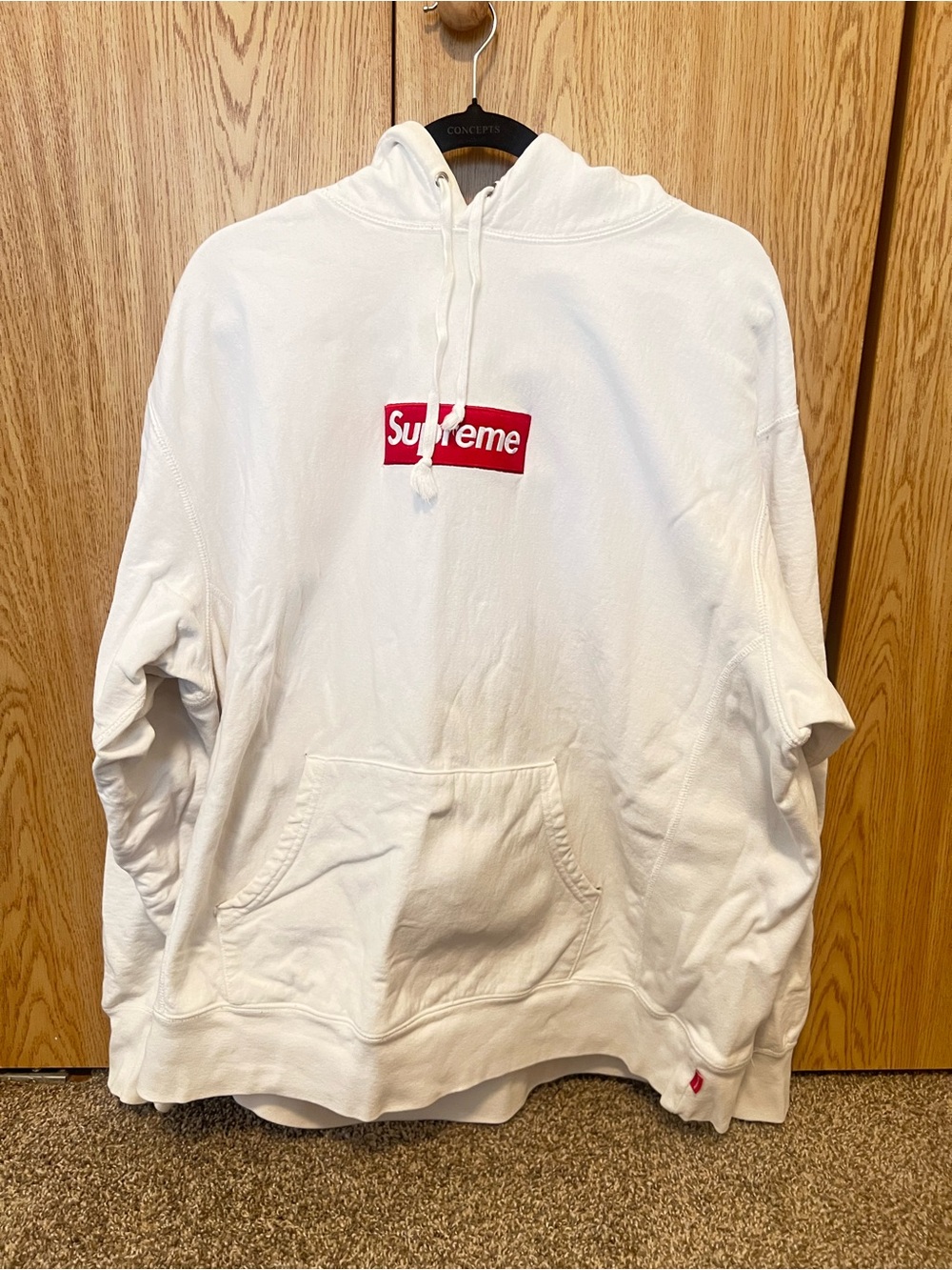 Supreme White Hoodie with Red Box Logo - Men's Crewneck Pullover